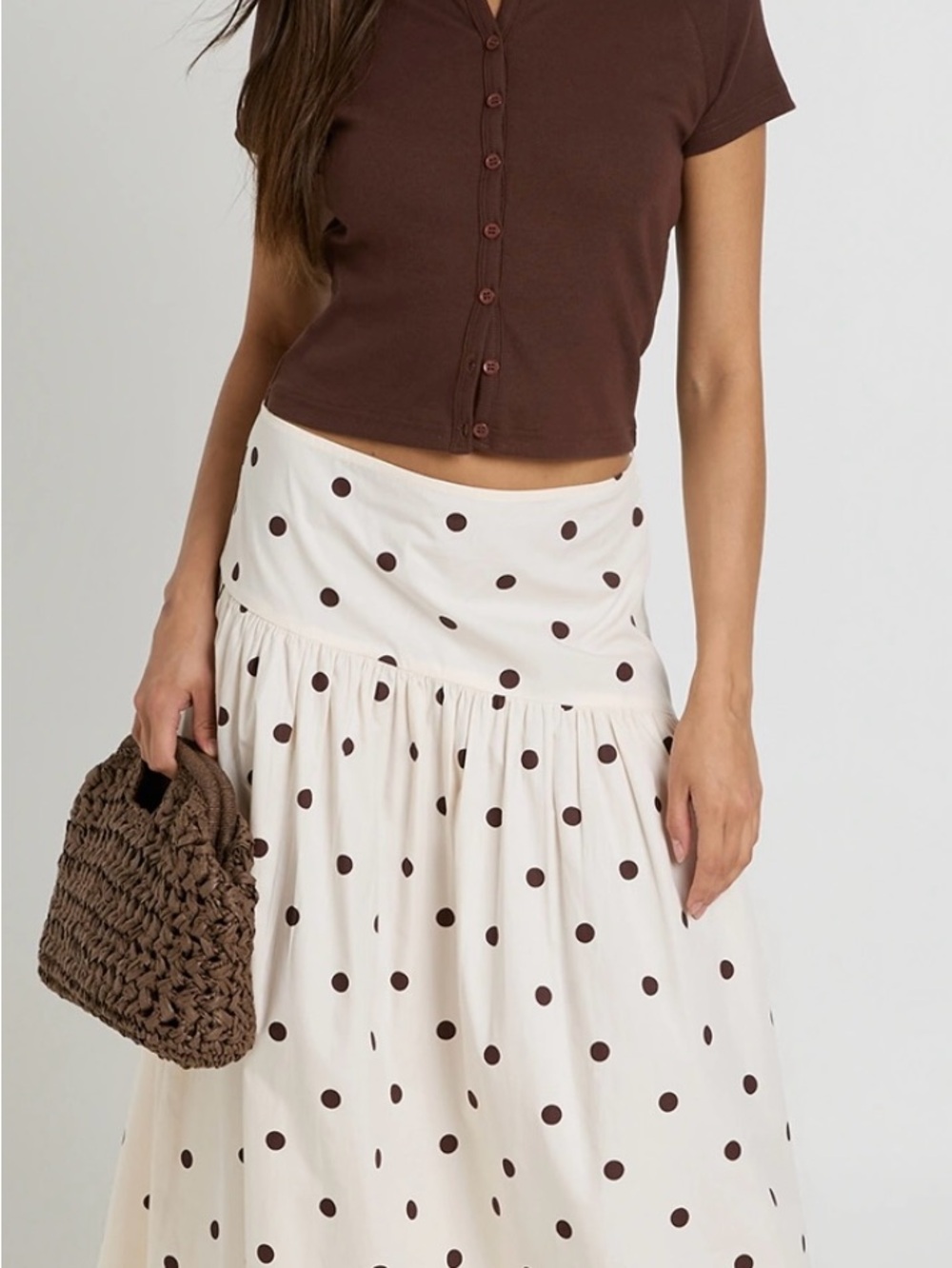 Polka Dot Maxi Skirt in Cream and Brown
